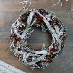 Birch Bark And Pine Cones Artificial Christmas Wreath - 13.5-Inch, Unlit