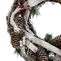 Birch Bark And Pine Cones Artificial Christmas Wreath - 13.5-Inch, Unlit