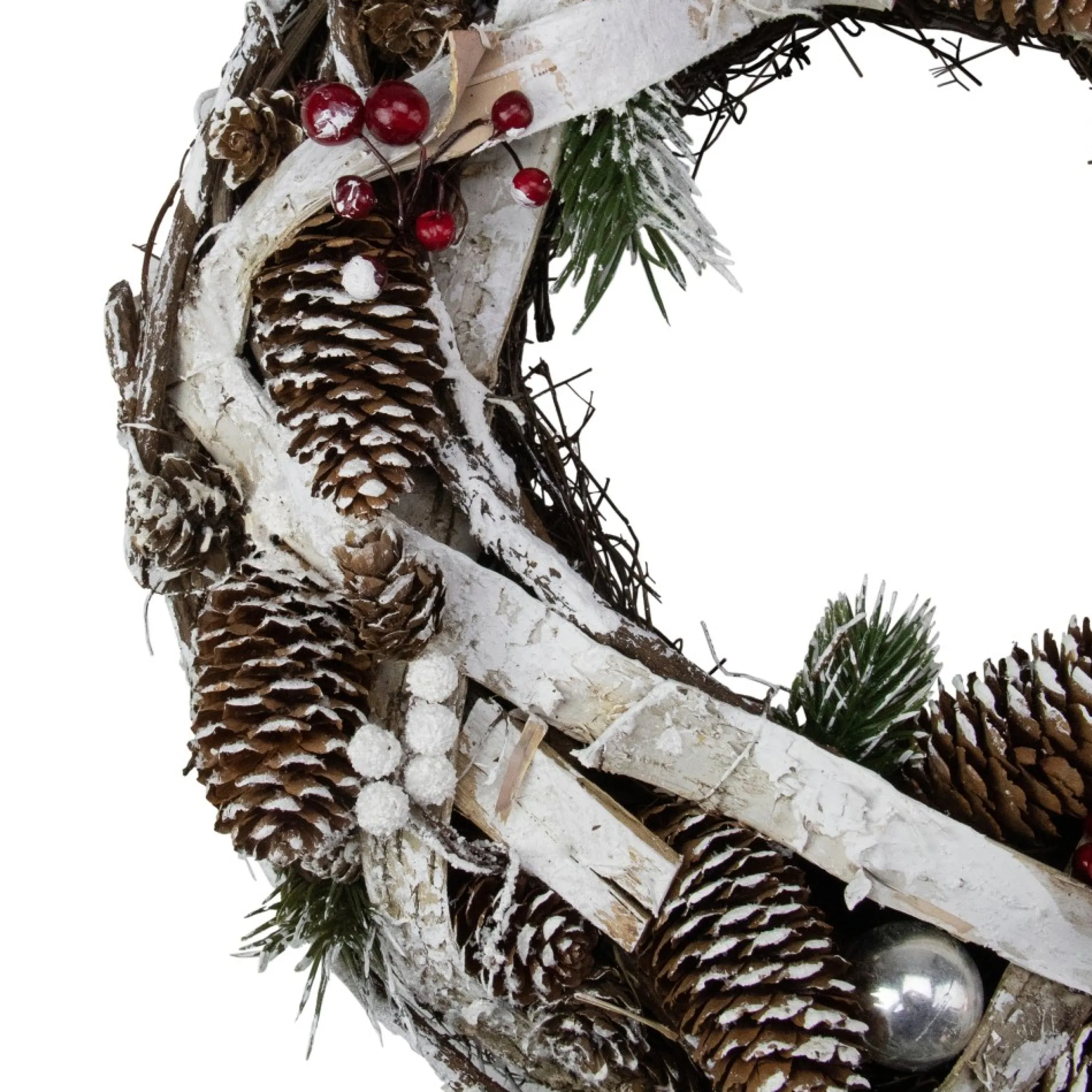 Birch Bark And Pine Cones Artificial Christmas Wreath - 13.5-Inch, Unlit