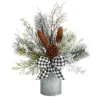 1.5' Birch With Pinecones And Bow Artificial Christmas Arrangement With Potted Vase