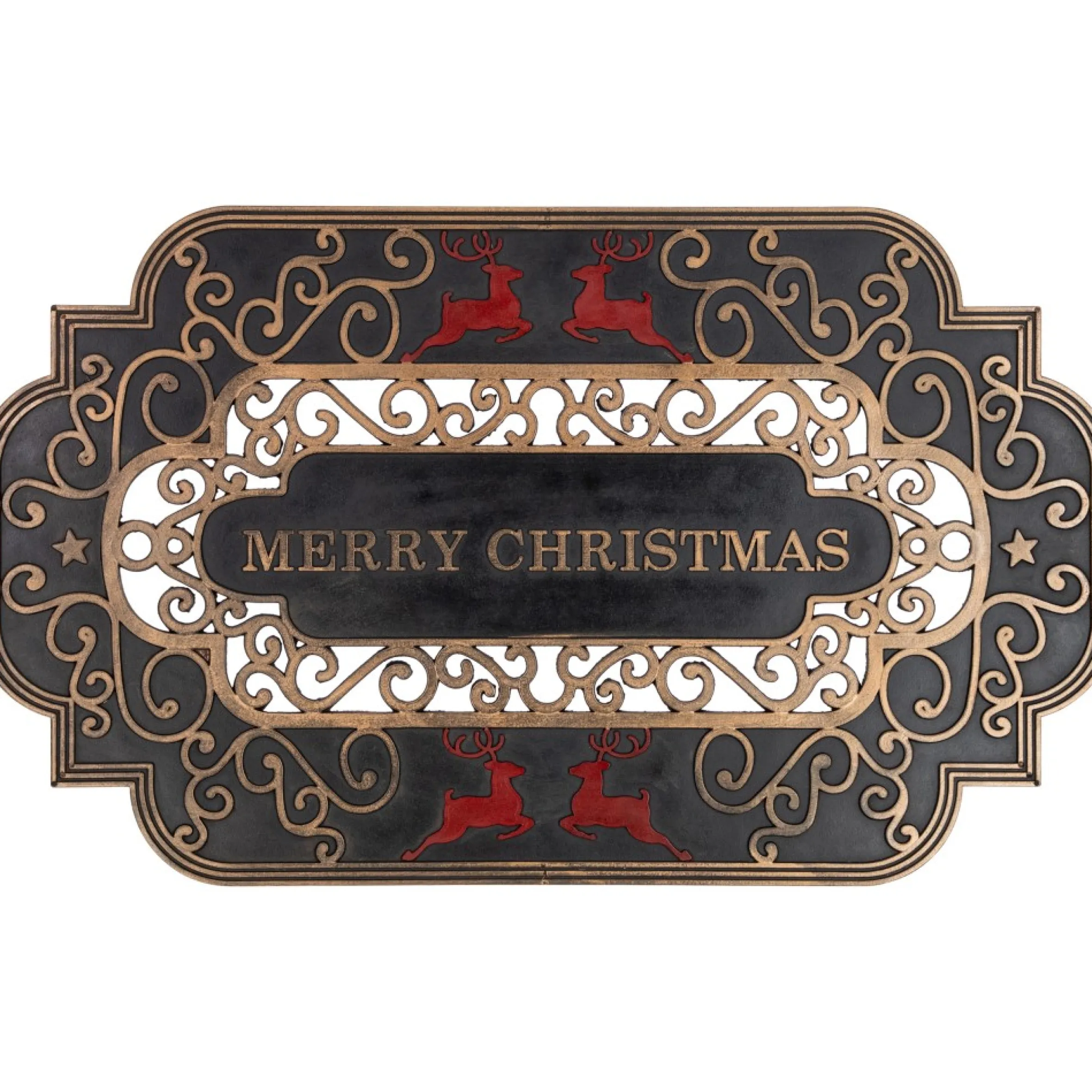 Black And Copper Reindeer "Merry Christmas" Doormat 18" X 30"