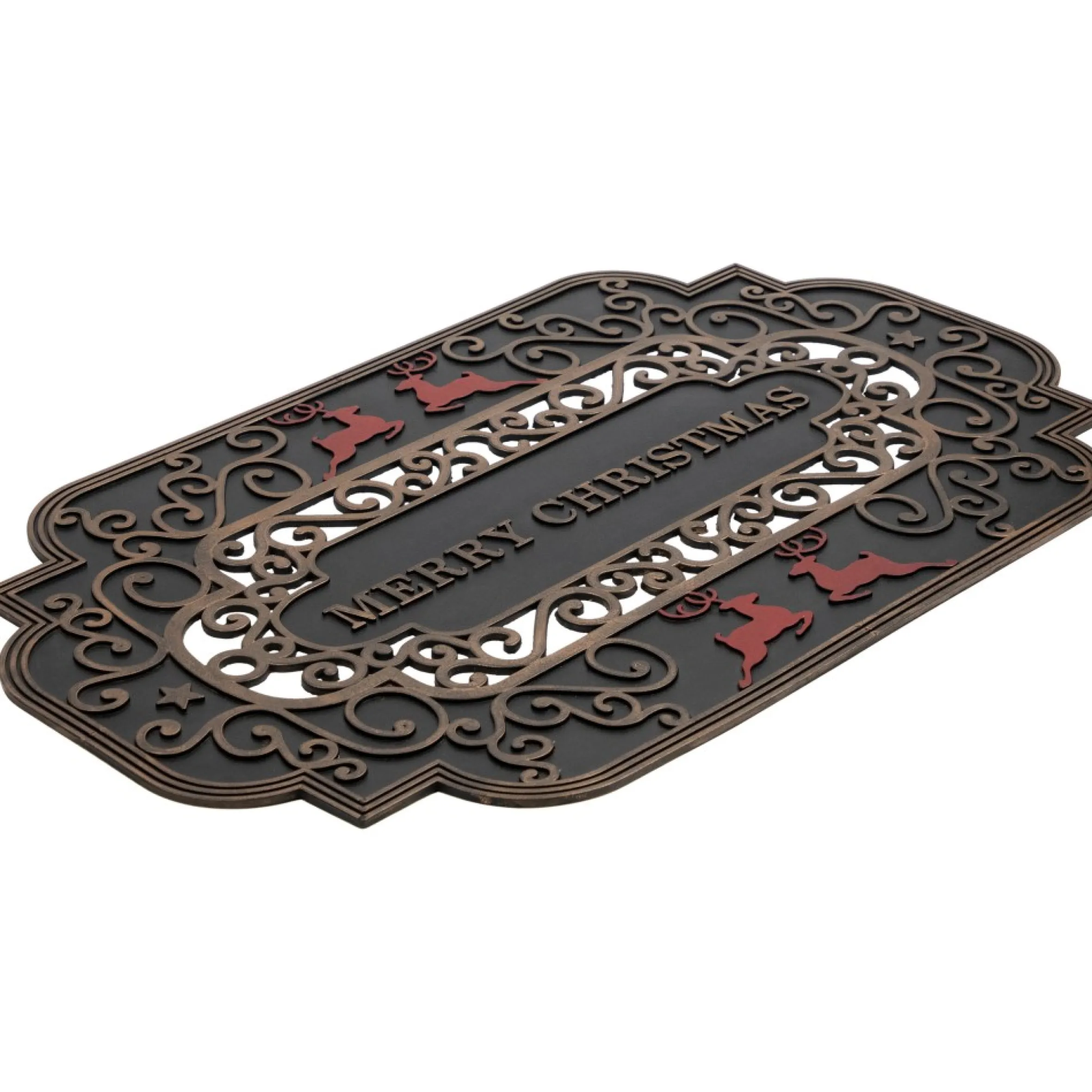 Black And Copper Reindeer "Merry Christmas" Doormat 18" X 30"