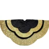 48" Black And Gold Velveteen Floral Scallop Christmas Tree Skirt