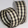 Black And Ivory Gingham Wired Woven Edge Craft Ribbon 1.5" X 27 Yards