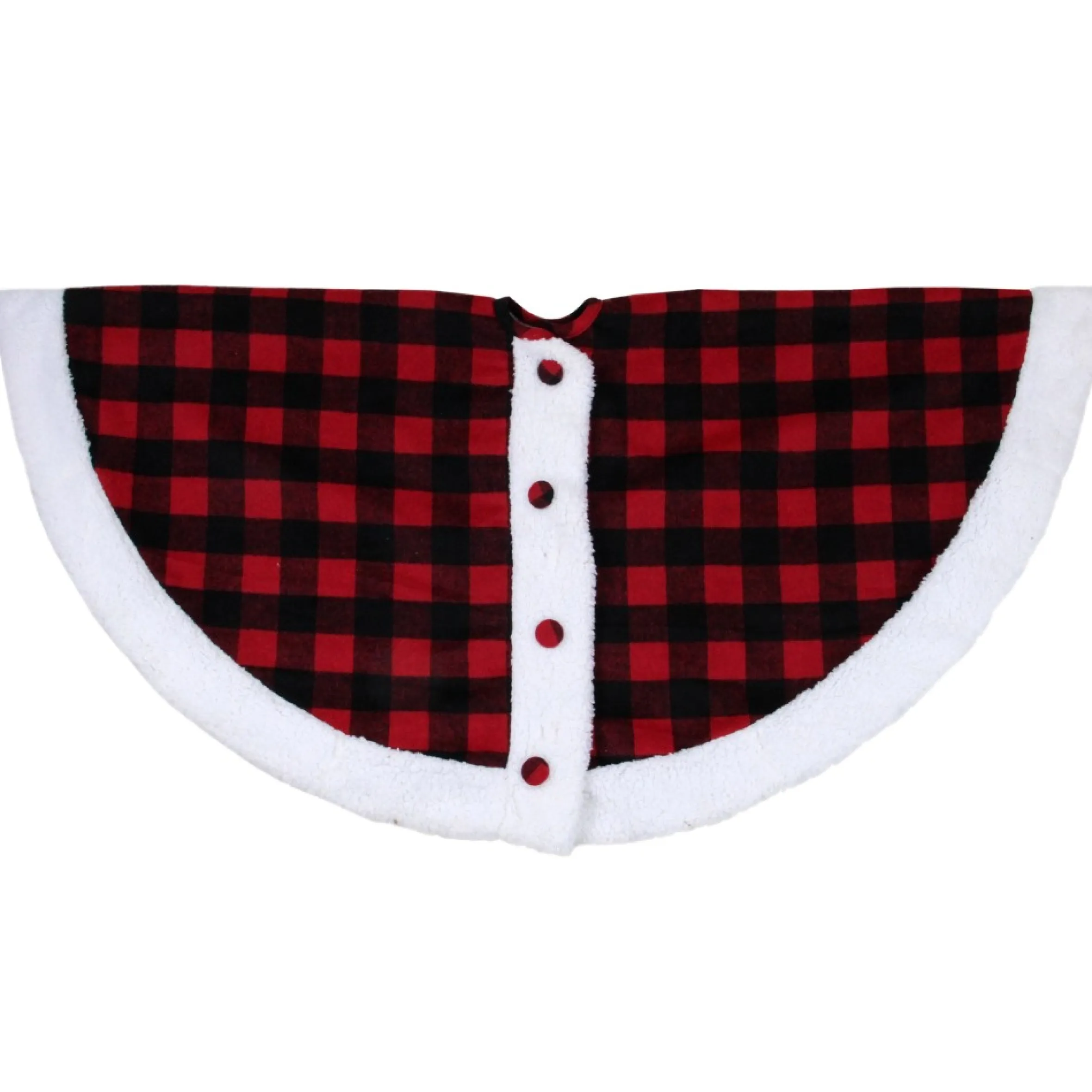 48" Black And Red Buttoned Buffalo Plaid Christmas Tree Skirt