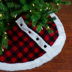 48" Black And Red Buttoned Buffalo Plaid Christmas Tree Skirt