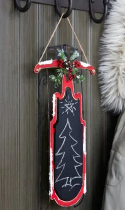 21.5" Black And Red Pine Cones Christmas Chalkboard Sled With Berries