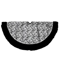 48" Black And Silver Metallic Flourish Christmas Tree Skirt With Venetian-Style Ruffled Trim
