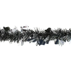 Black And Silver With Ghosts Halloween Tinsel Garland - 50 Feet, Unlit