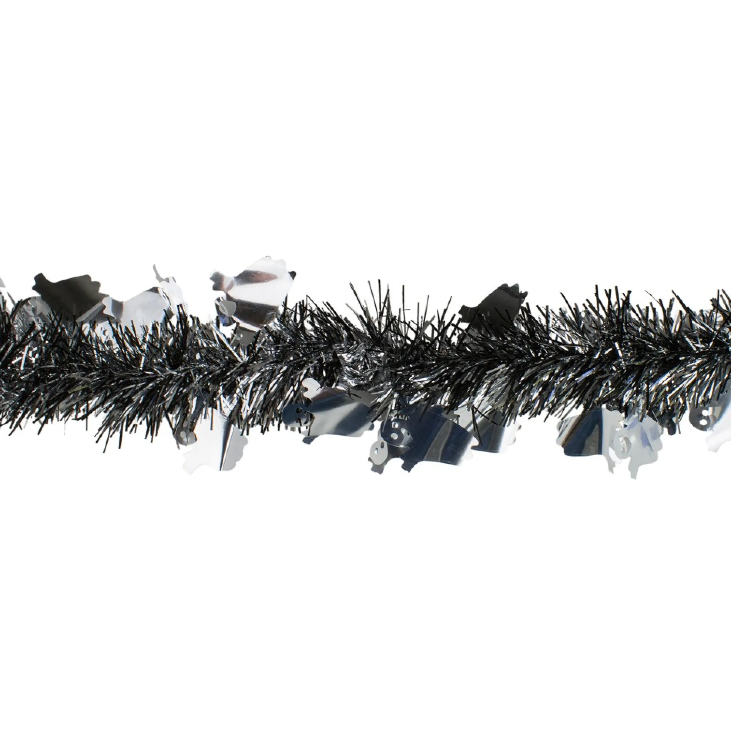 Black And Silver With Ghosts Halloween Tinsel Garland - 50 Feet, Unlit
