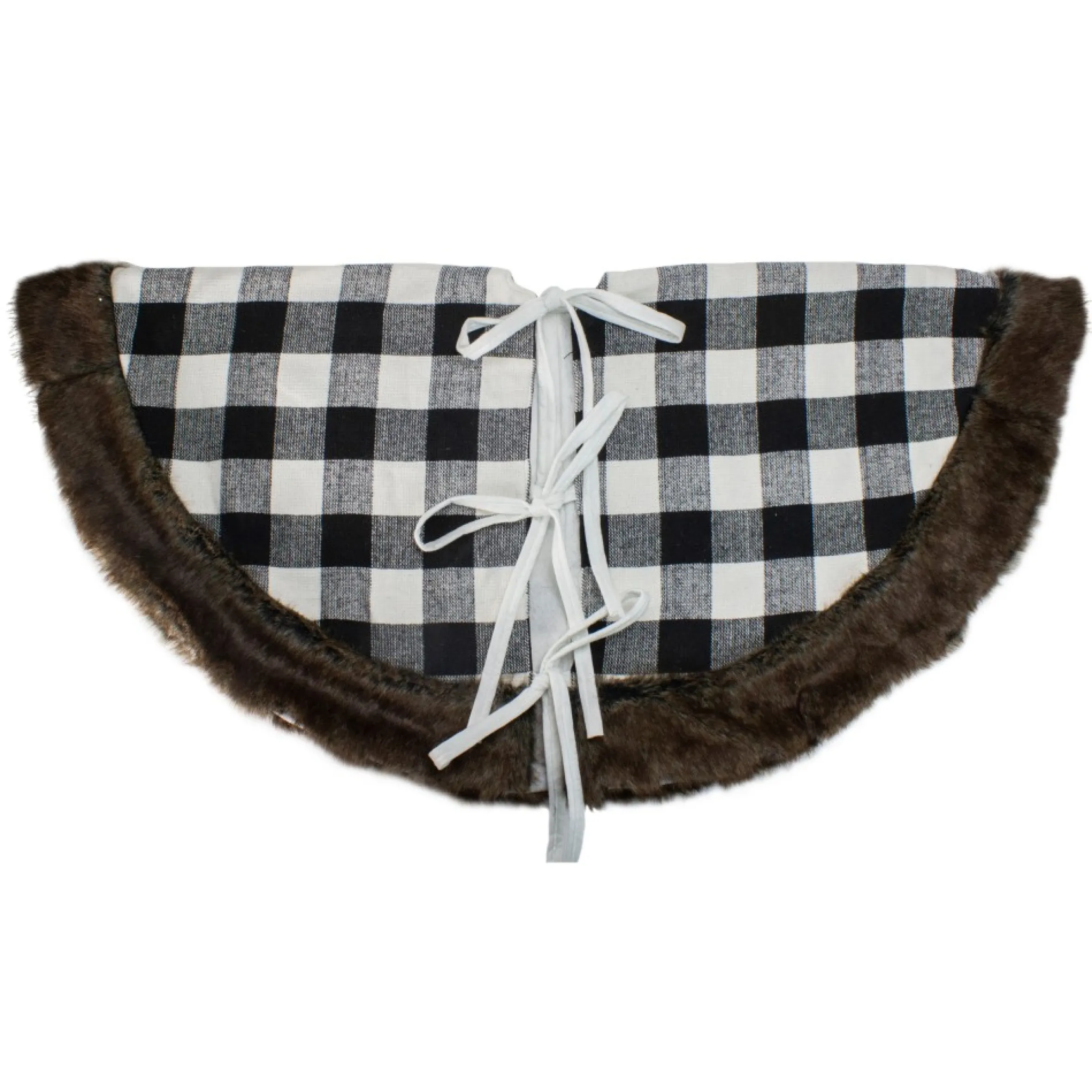 48" Black And White Buffalo Plaid Christmas Tree Skirt With Burlap Snowflake