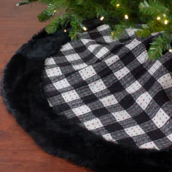 48" Black And White Buffalo Plaid Christmas Tree Skirt