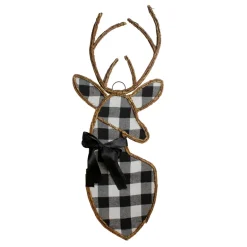 27" Black And White Fabric Deer Head Christmas Wall Decor