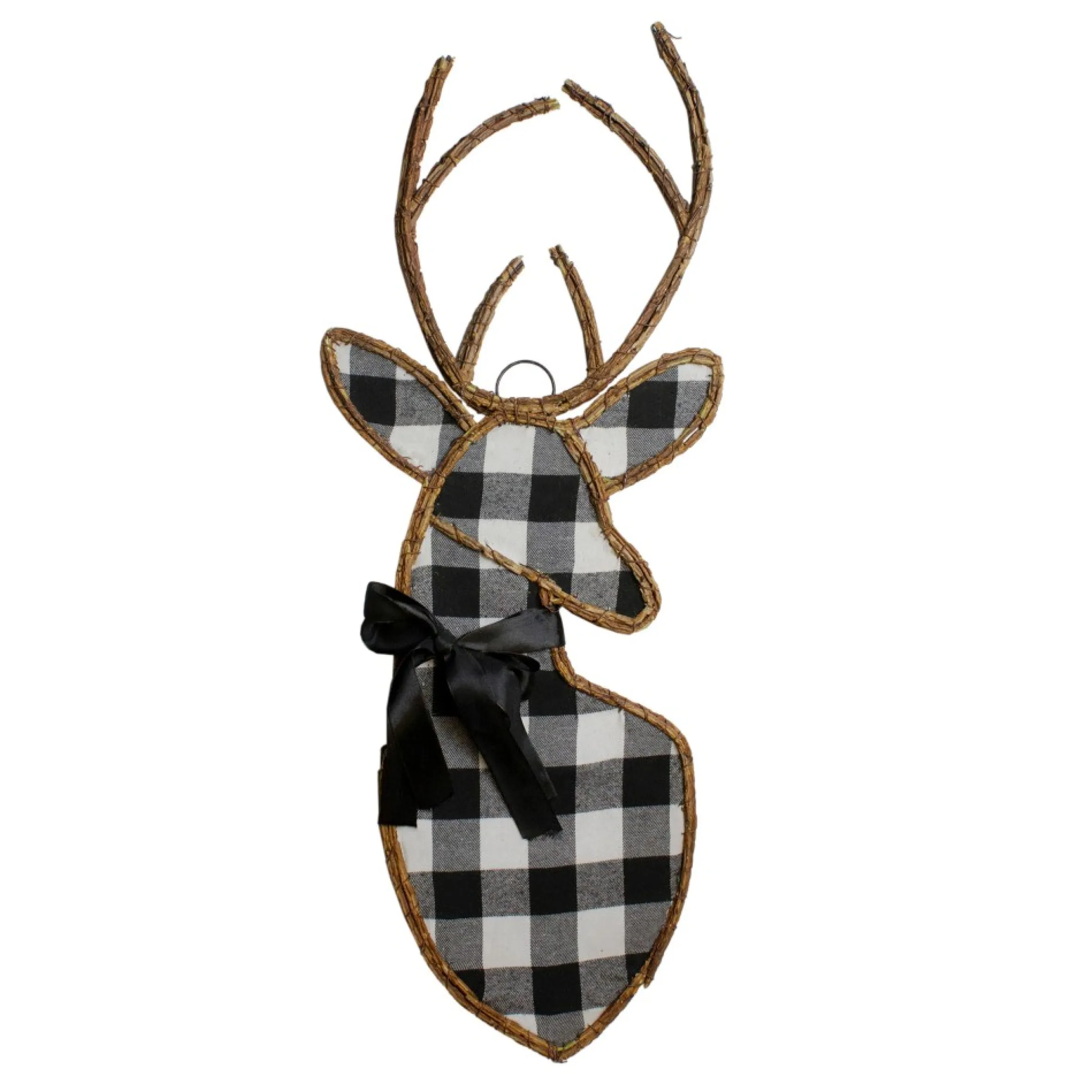 27" Black And White Fabric Deer Head Christmas Wall Decor