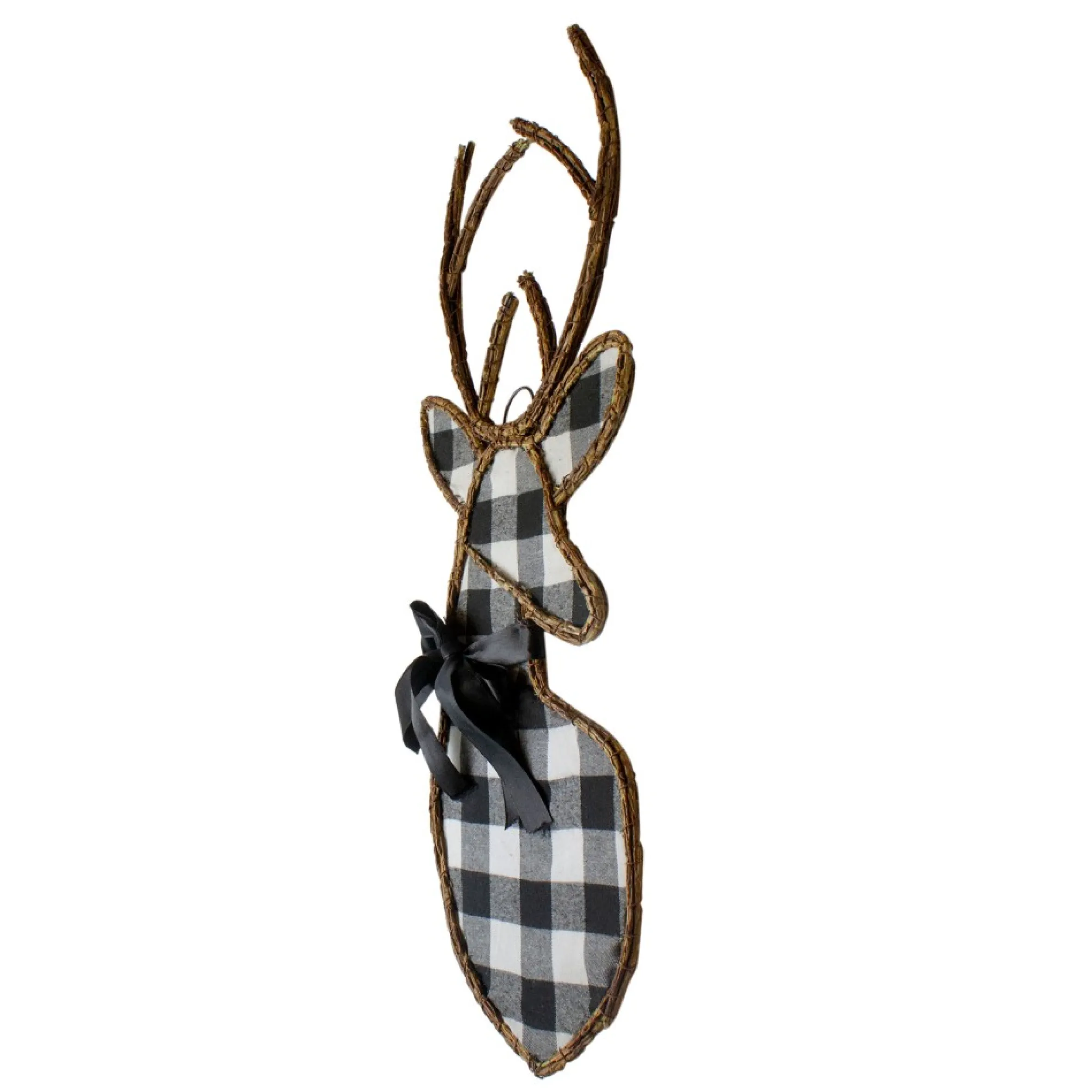 27" Black And White Fabric Deer Head Christmas Wall Decor