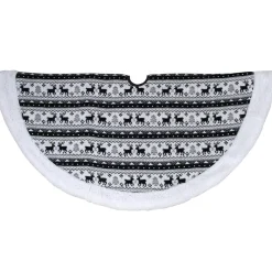 48" Black And White Knitted Reindeer Lodge Round Christmas Tree Skirt
