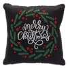 15.5" Black And White "Merry Christmas" Berry Wreath Throw Pillow