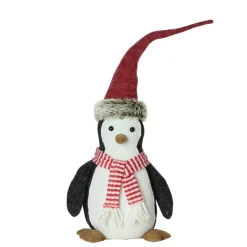 16" Black And White Penguin Striped Scarf And Santa Hat Christmas Figure