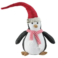 16" Black And White Penguin Striped Scarf And Santa Hat Christmas Figure