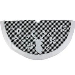 48" Black And White Plaid Reindeer Christmas Tree Skirt