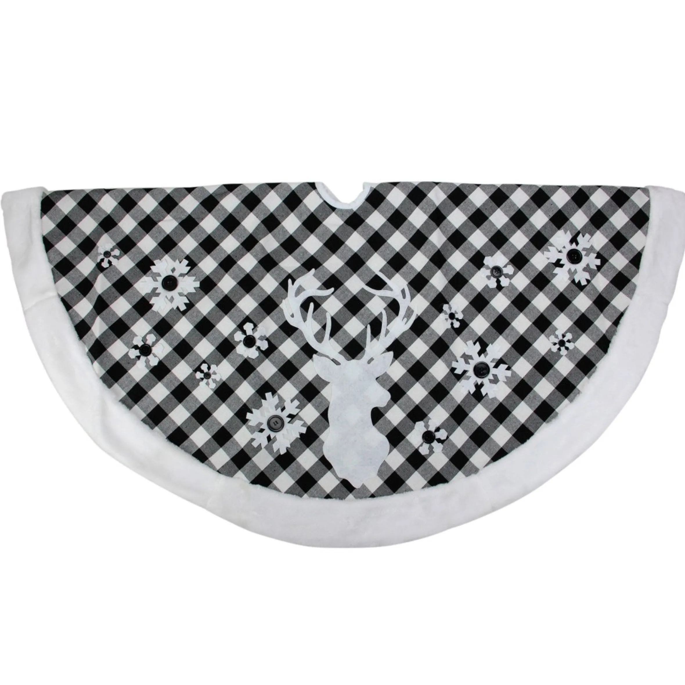 48" Black And White Plaid Reindeer Christmas Tree Skirt