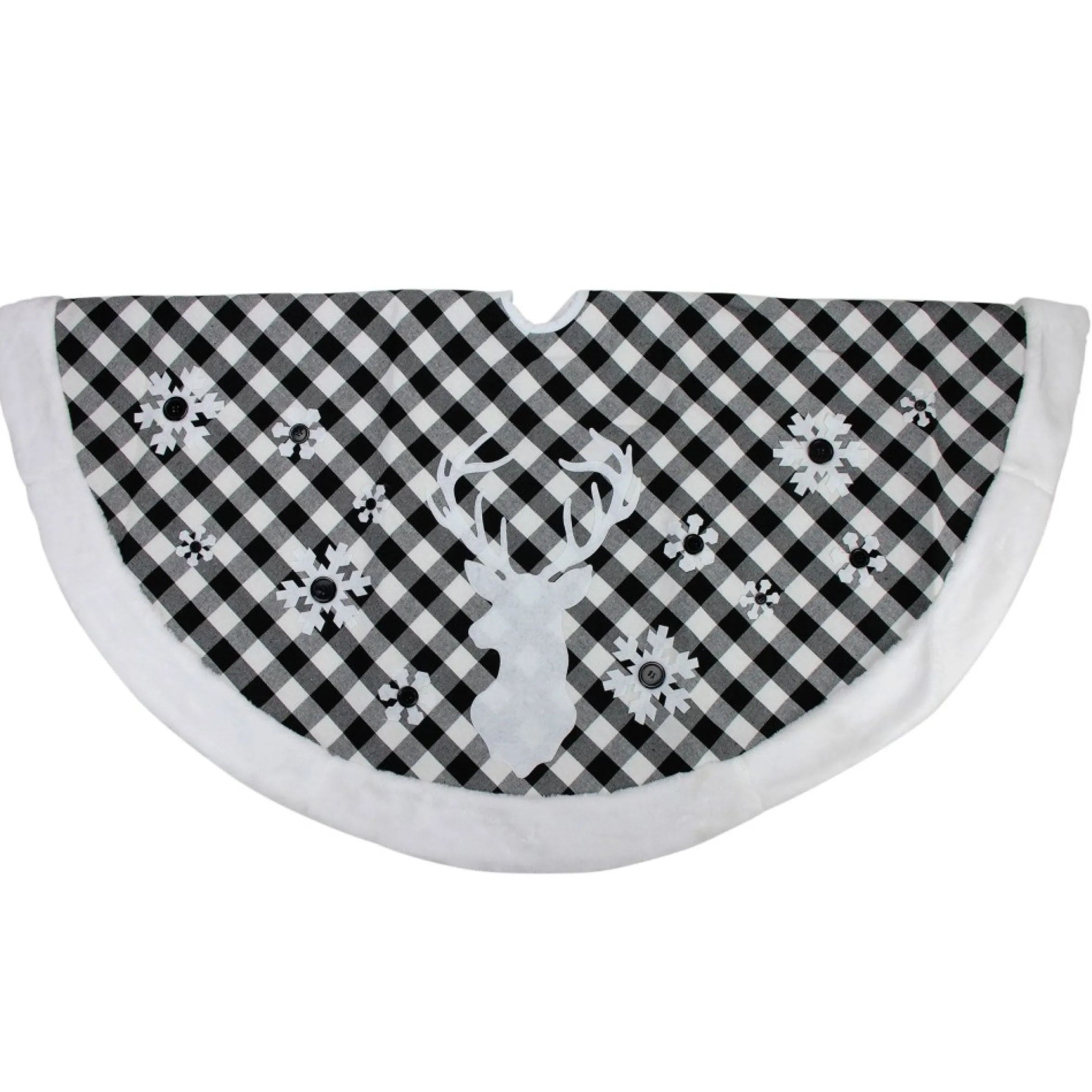 48" Black And White Plaid Reindeer Christmas Tree Skirt