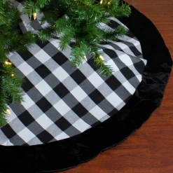 48" Black And White Plaid Round Christmas Tree Skirt