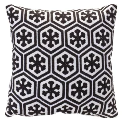 17.25" Black And White Snowflake Cotton Christmas Throw Pillow