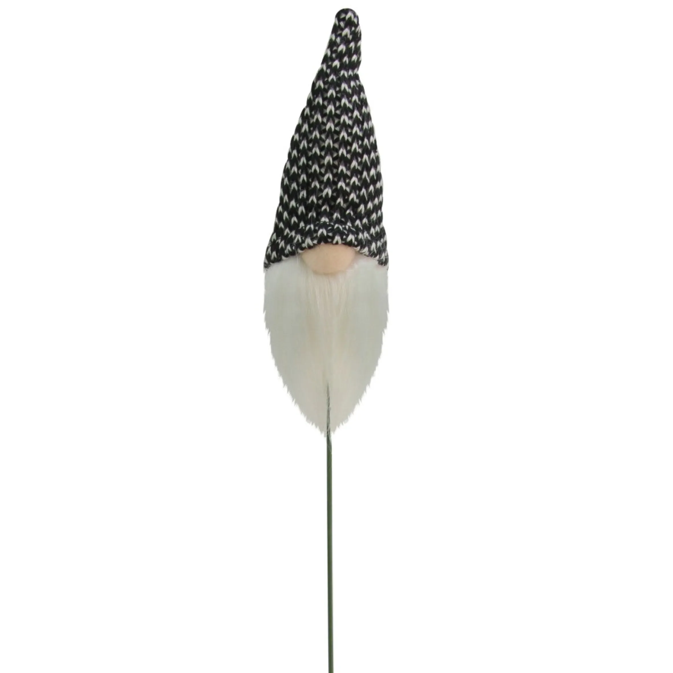 12.5" Black And White Tweed Santa Gnome Head Christmas Pick