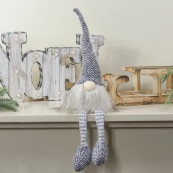 18.5" Black, Beige, And Gray Plush Sitting Elf Tabletop Christmas Decoration