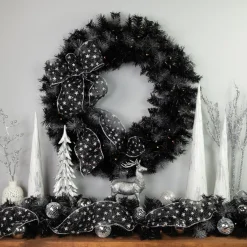 Black Bristle Artificial Christmas Wreath- 36 Inches, Warm White Led Lights