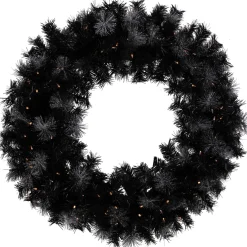 Black Bristle Artificial Christmas Wreath- 36 Inches, Warm White Led Lights
