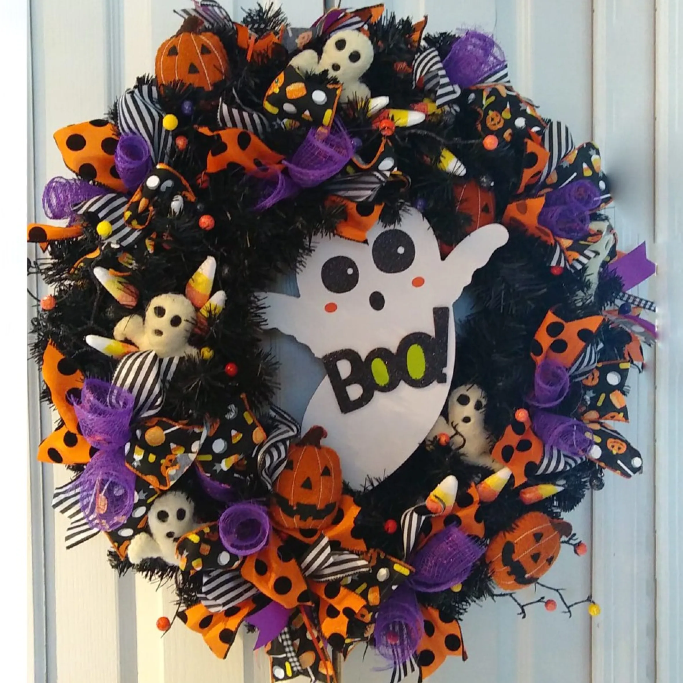 24" Black Colorado Spruce Artificial Halloween Wreath, 24-Inch, Unlit