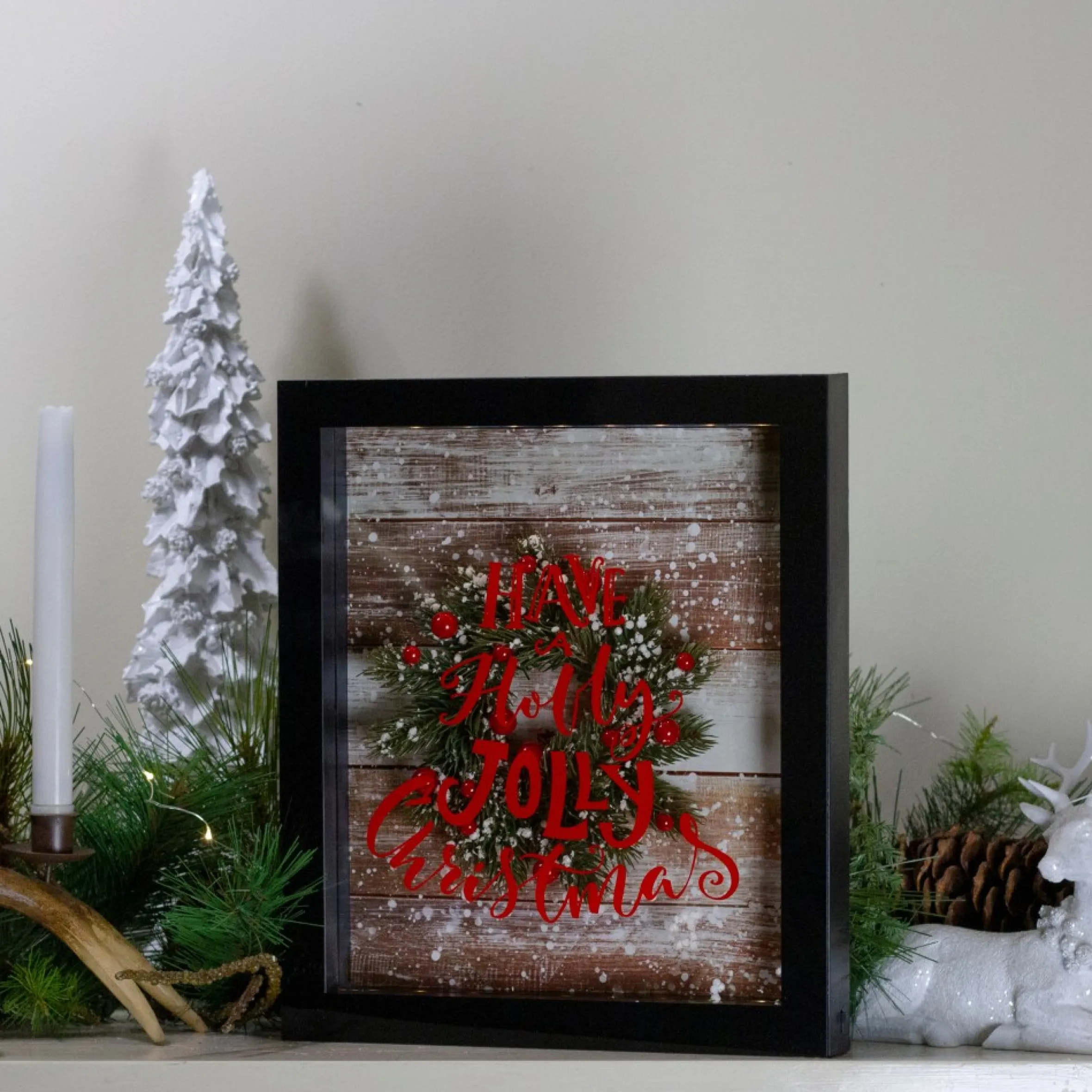 14" Black Framed 3D "Have A Holly Jolly Christmas" Led Christmas Box Decor