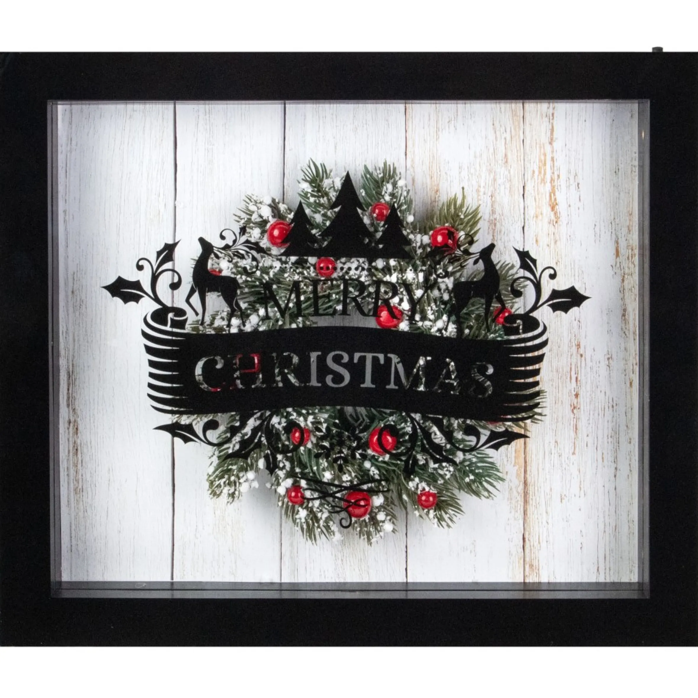 14" Black Framed 3D "Merry Christmas" Led Christmas Box Decor