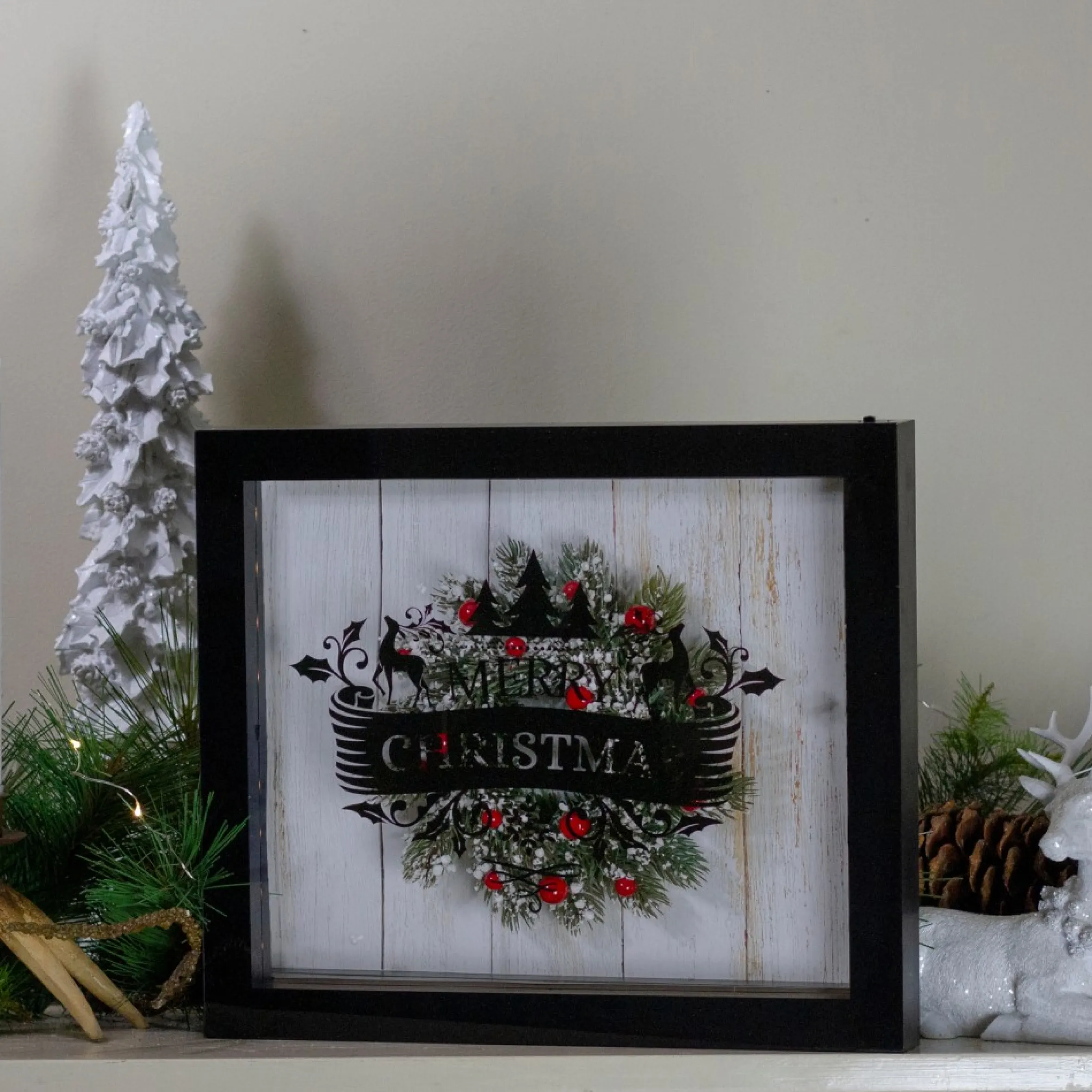 14" Black Framed 3D "Merry Christmas" Led Christmas Box Decor