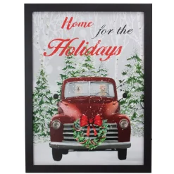 15.75" Black Frame Red Vintage Truck Led Lighting Christmas Wall Canvas