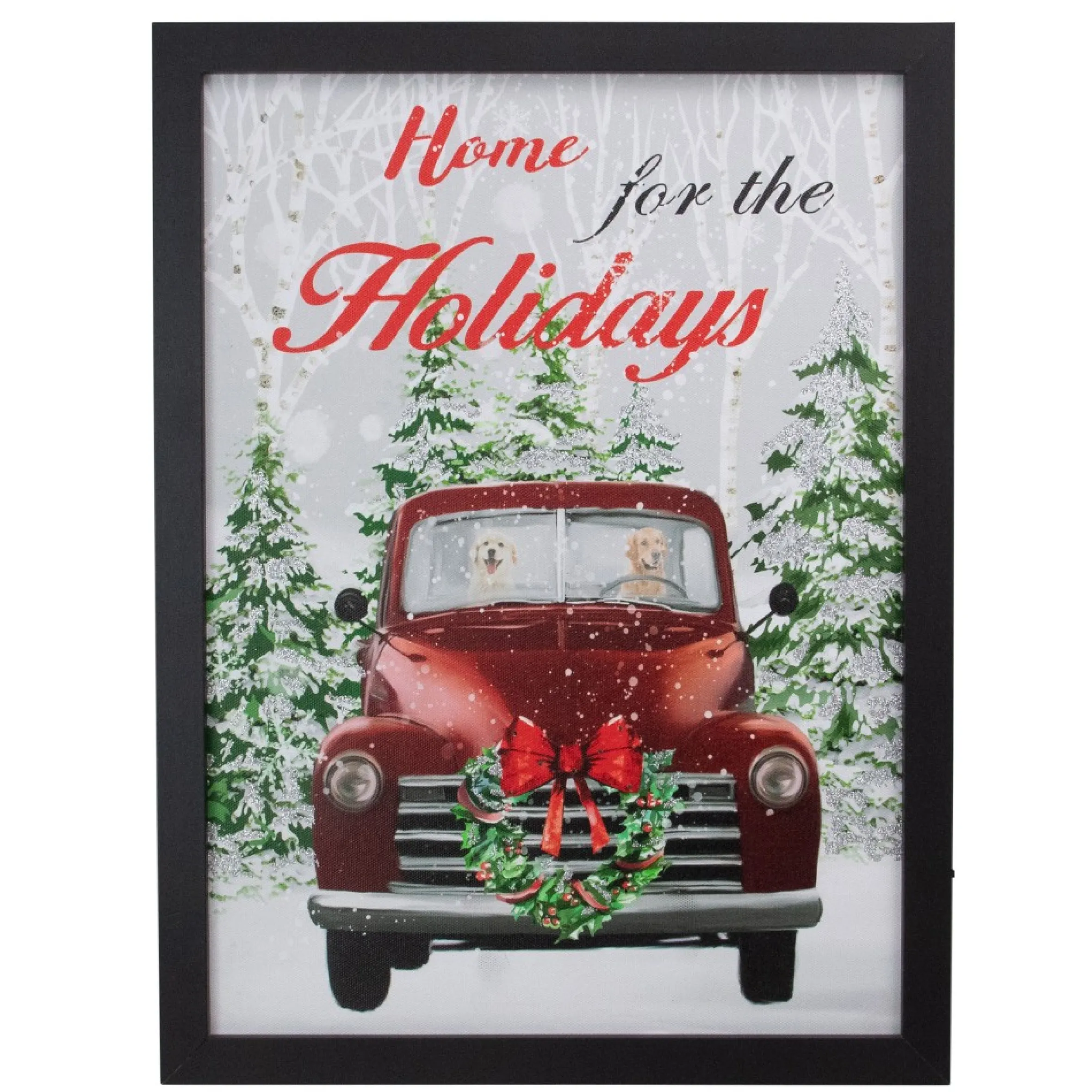 15.75" Black Frame Red Vintage Truck Led Lighting Christmas Wall Canvas
