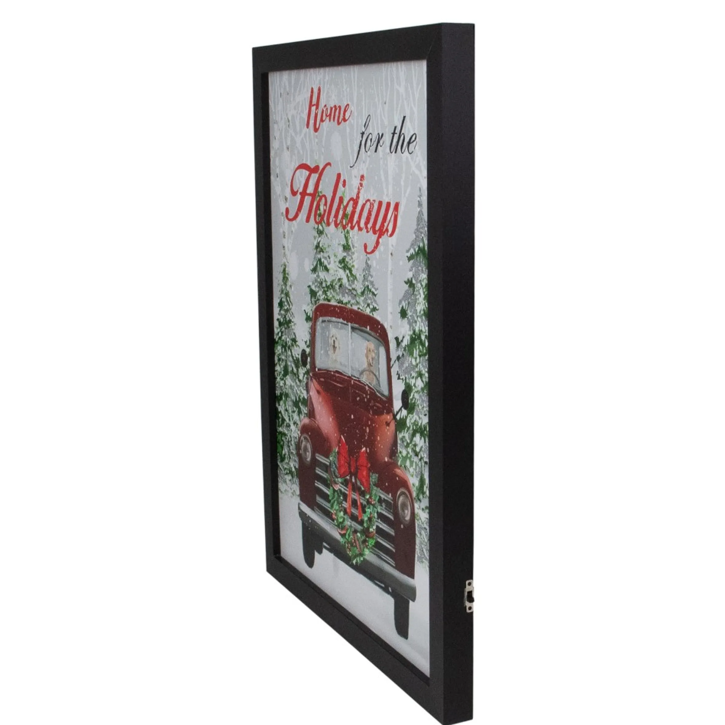 15.75" Black Frame Red Vintage Truck Led Lighting Christmas Wall Canvas