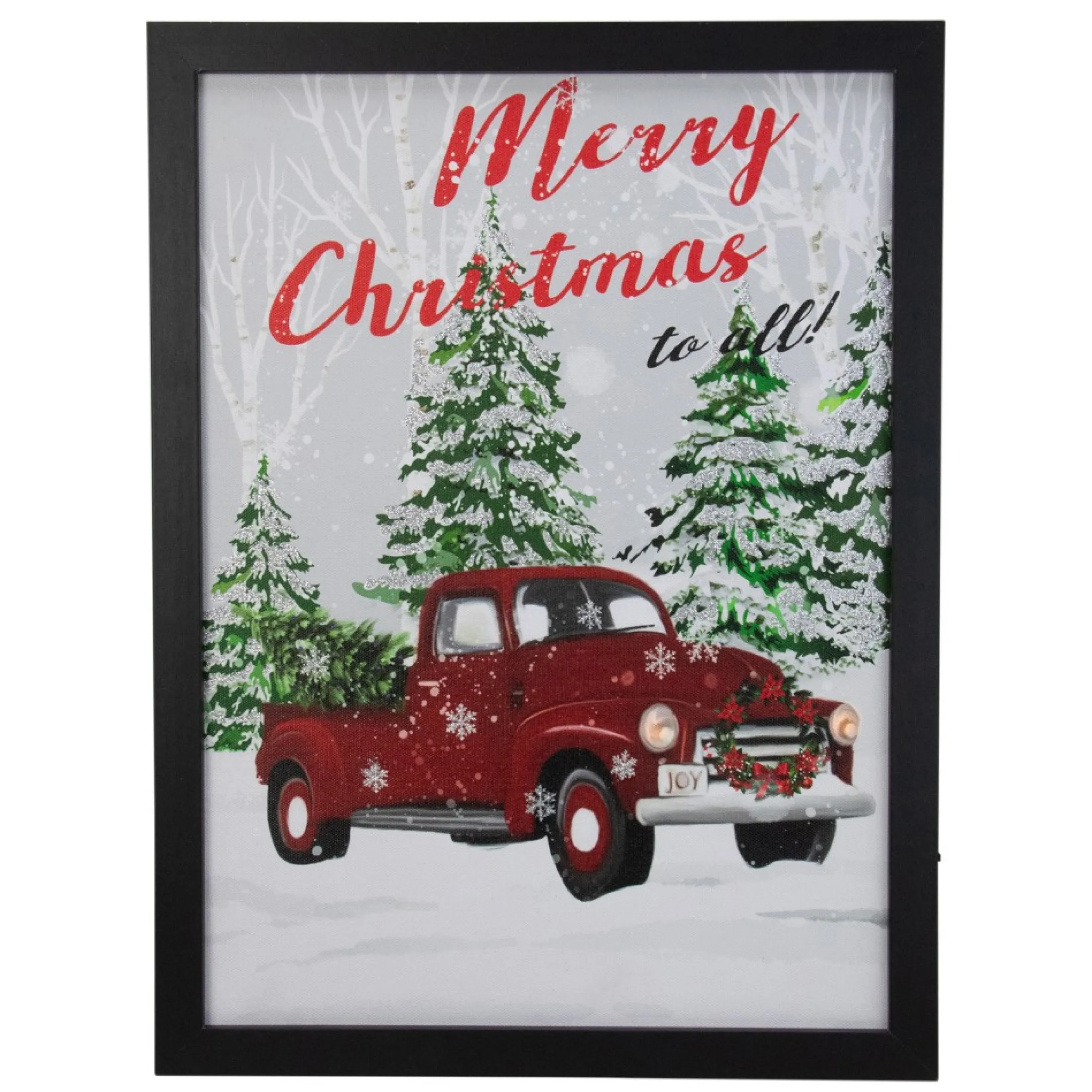 15.75" Black Frame Red Vintage Truck Led Wooden Christmas Box