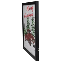 15.75" Black Frame Red Vintage Truck Led Wooden Christmas Box