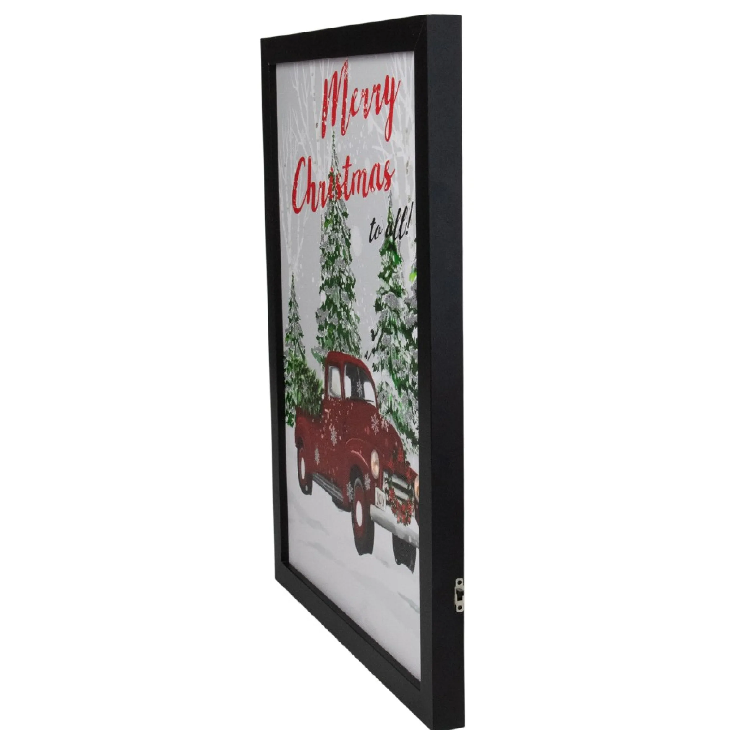 15.75" Black Frame Red Vintage Truck Led Wooden Christmas Box