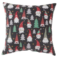 18" Black Gnomies Christmas Square Throw Pillow