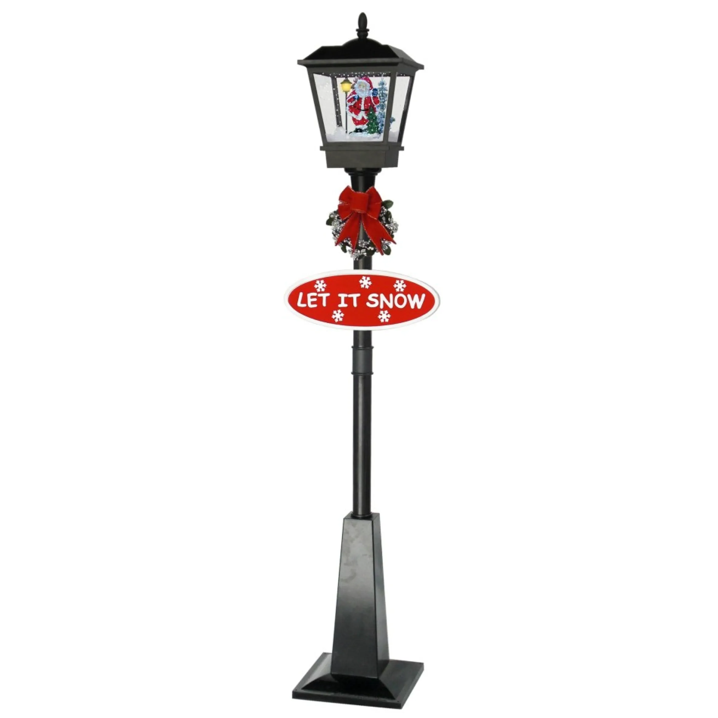 70.75" Black Led Lighted Musical Snowing Santa Christmas Street Lamp