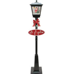 70.75" Black Led Lighted Musical Snowing Santa Christmas Street Lamp