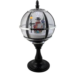 23.5" Black Lighted Musical Snowing Snowman Christmas Table Top Street Lamp