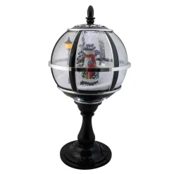 23.5" Black Lighted Musical Snowing Snowman Christmas Table Top Street Lamp