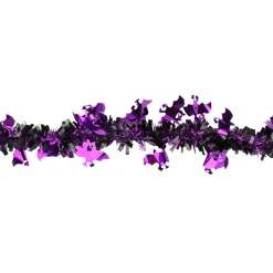 Black With Purple Bats Halloween Tinsel Garland - 50 Feet, Unlit