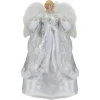 18" Blonde Angel In White And Sliver Dress With Faux Fur Trim Christmas Tree Topper
