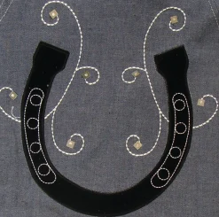 48" Blue And Black Christmas Tree Skirt With Embroidered Stars And Horseshoes